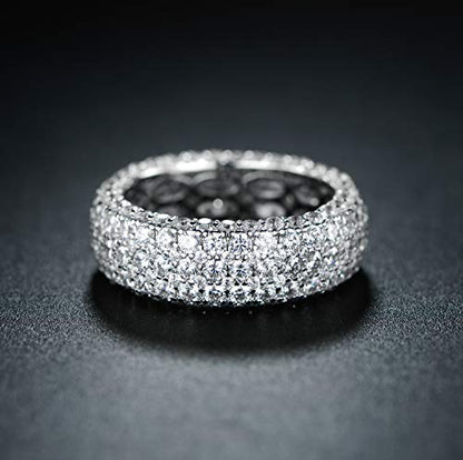 Barzel Women's Wide Eternity Ring Wedding Band - 18k White or Rose Gold Plated Wide Band Cubic Zirconia Eternity Ring - color: Silver