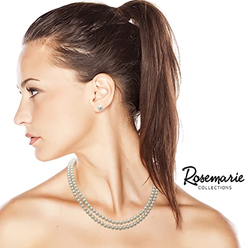 Rosemarie Collections Double-Strand Classic Simulated Pearl Necklace And Earring Set - Adjustable Faux Pearl Necklaces for Women - Elegant Jewelry for Special Occasions & Everyday Wear - color: 6mm, Cream Pearl Gold Tone
