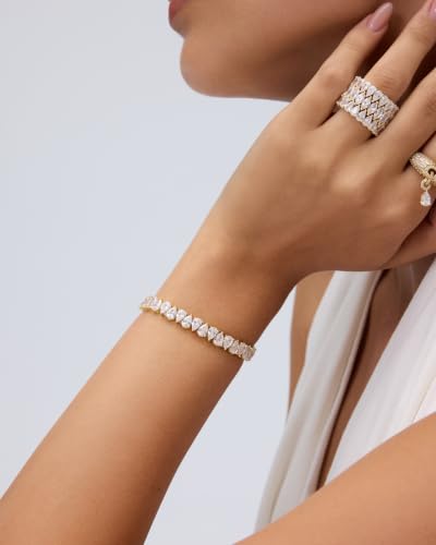 PAVOI 14K Gold Plated Tennis Bracelets for Women, Bridal Pear CZ Bracelet | Gold Tennis Bracelet with Pear Cubic Zirconia, Hypoallergenic Wedding Jewelry Gift - color: White Gold, size: 7.5 Inches