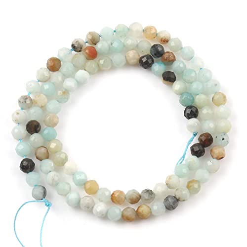 90pcs 4mm Natural Amazonite Gemstone Beads Faceted Round Loose Stone Beads for Jewelry Making - color: Amazonite, size: 3.7-4.2mm