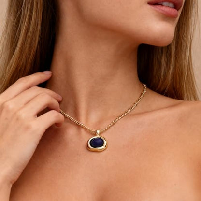 Jean Beau Gold Stone Pendant Necklaces for Women, Chunky Gemstone Dangle Necklace Wedding Prom Fashion Jewelry Gift - color: Navy Blue