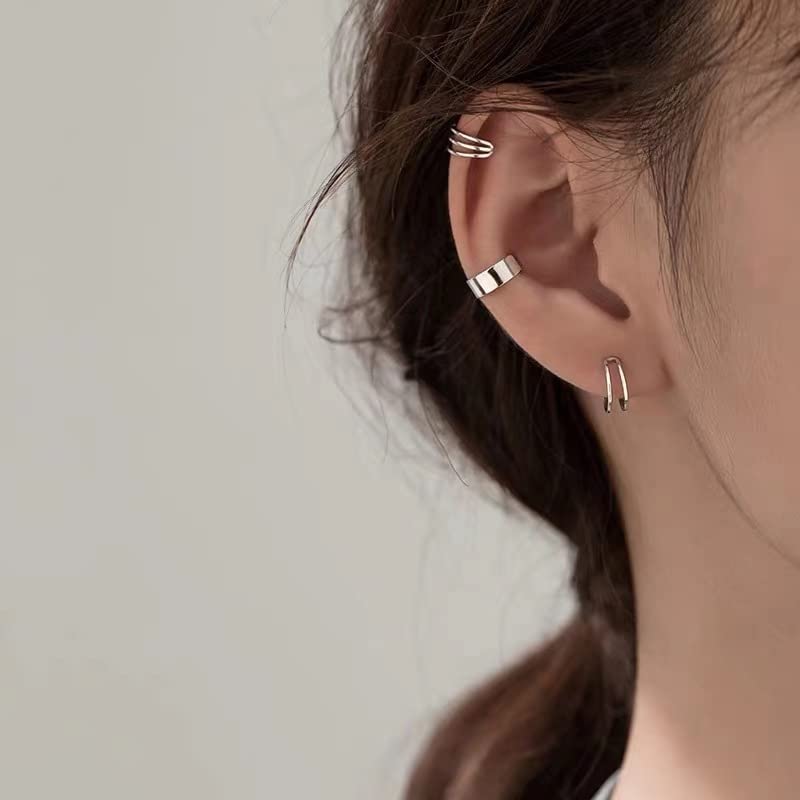 Ear Cuff for Women 14K Gold Plated Cuff Earrings Cubic Zirconia Hoop Huggie Ear Cuffs for Girls Gold Ear Cuffs Non Pierced Ear Clips Cartilage Earring Women Jewelry - color: Silver C