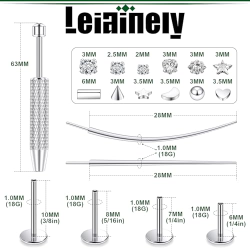 20/18/16g Gold Flat Back Threadless Earrings Nose Rings Lip Studs Surgical Steel Piercing Jewelry for Women Men - color: Surgical Steel, size: 18g=1.0mm