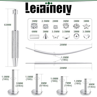20/18/16g Gold Flat Back Threadless Earrings Nose Rings Lip Studs Surgical Steel Piercing Jewelry for Women Men - color: Surgical Steel, size: 18g=1.0mm