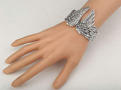 Szxc Women's Guardian Angel Wings Hinged Bangle Bracelets Fit Wrist Size 6.5 to 7.5 inch - color: silver AB