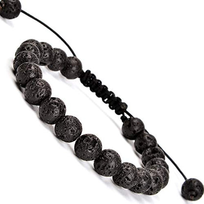 MASSIVE BEADS Natural Healing Power Gemstone Crystal Beads Unisex Adjustable Macrame Bracelets - color: Black Lave, size: 8mm