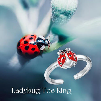 Celtic Knot/Mushroom/Ladybug Toe Rings Sterling Silver Irish Celtic Adjustable Toe Band Ring Pinky Rings Foot Jewelry for Women - style: Ladybug-2