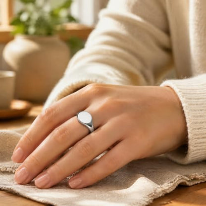 MYNENEY Stainless Steel Round Statement Pinky Signet Rings for Men Women - color: Silver