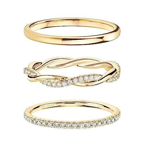 DEARMAY 14K Gold Plated Stackable Rings Set Women Non Tarnish | Dainty Diamond CZ Stackable Ring Set. Thin Thumb Fashion Pack, Unique Statement Jewelry Sizes 5-10. - size: 6