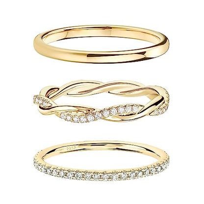 DEARMAY 14K Gold Plated Stackable Rings Set Women Non Tarnish | Dainty Diamond CZ Stackable Ring Set. Thin Thumb Fashion Pack, Unique Statement Jewelry Sizes 5-10. - size: 10