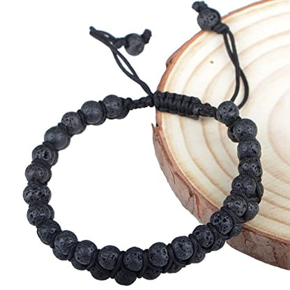 MASSIVE BEADS Double Layer Natural Chakra Healing Power Crystals Macrame Bracelet Yoga Stone Beads Gemstone Meditation Relax Anxiety Bangle for Unisex Women Men - color: Black Lava, size: 6mm
