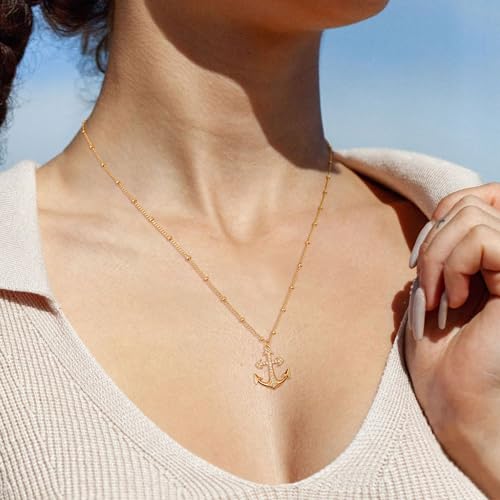 MTMY Gold Starfish Necklace 14K Gold Plated Shell Conch Ocean Pendant Necklace for Women Beach Summer Jewelry - style: CZ anchor