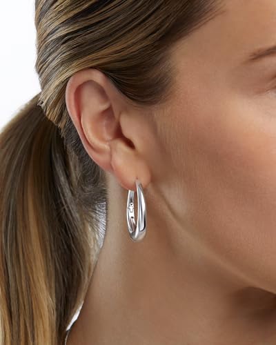 Milla Small Silver Hoop Earrings and Chunky Gold Hoops for Women | Small Chunky Silver Hoops and Thick Gold Hoop Earrings for Women. Available in 14K Gold and Silver Plated Finish - color: Silver - 30 mm Large