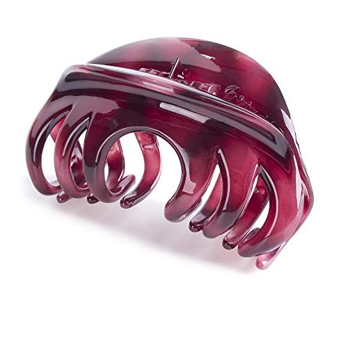 Rosette Large Chic Styling Claw Clip Organic Glass Strong Hold Hair Clamps for Indoor Outdoor Use, Hair Grip Hairpins Barrettes for Thick Women's and Girls' Hair (Wine Red) - color: wine red