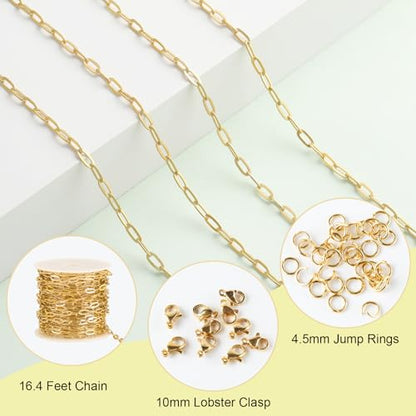 SMYHTGLIF 5 Meters Gold Stainless Steel Chain Bulk for Jewelry Making | Paperclip Cable Craft Jewelry Making Chains Necklace Bracelet Jewelry Chain Findings - color: Gold, size: 3×7.5mm