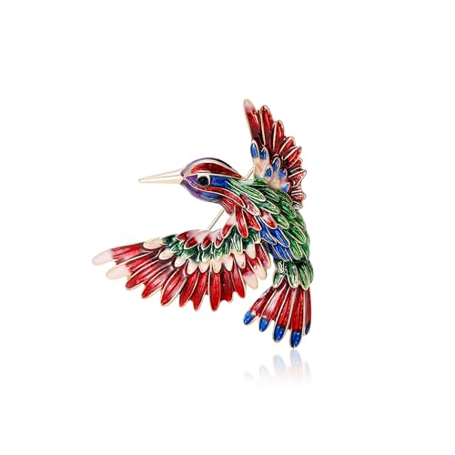 Enamel Bird Brooch for Women Rhinestones Owl/Hummingbird/Eagle/Toucan Lapel Pin Cute Bird Brooches Jewelry Gifts for Mom Wife - color: Red-Hummingbird 1