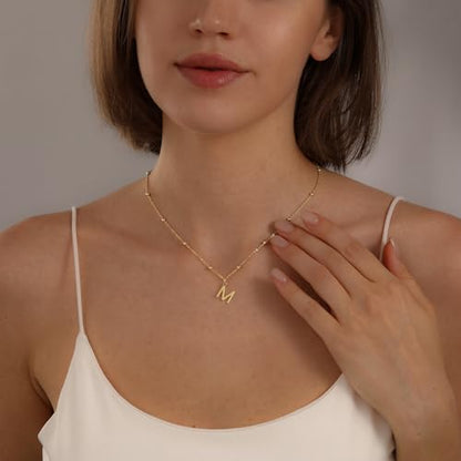 Initial Necklace for Women 14K Gold Silver Dainty Letter Necklace | Personalized Monogram Name Charm Pendant, Simple Bead Chain, Trendy Jewelry Gift, Non Tarnish - style: M