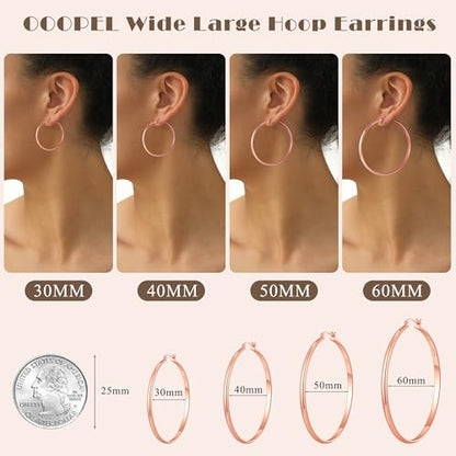 3mm Wide Large Hoop Earrings for Women Hypoallergenic 925 Sterling Silver Post Gold Earrings Lightweight Silver Hoop Earrings Oversize Big Gold Hoops 30/40/50/60MM - color: Rose Gold, size: 30mm