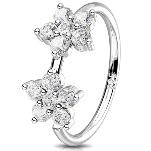 Melighting 20G Nose Ring Hoop 925 Sterling Silver Butterfly Flower Nose Hoop Seamless Open Helix Piercing Clear Double CZ 8 mm Cartilage Earring Nose Piercing for Women - color: Double Flower