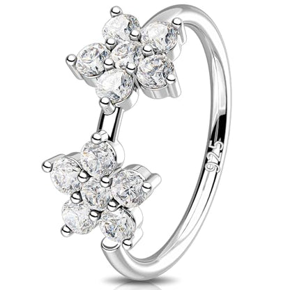 Melighting 20G Nose Ring Hoop 925 Sterling Silver Butterfly Flower Nose Hoop Seamless Open Helix Piercing Clear Double CZ 8 mm Cartilage Earring Nose Piercing for Women - color: Double Flower