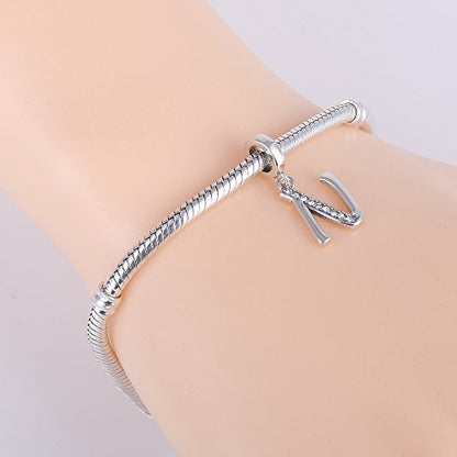 925 Sterling Silver Initial Charm fits Pandora, Gift for Mom Wife | Christmas,Birthday,Mother's Day, Anniversary, Valentine's Day - color: Letter N