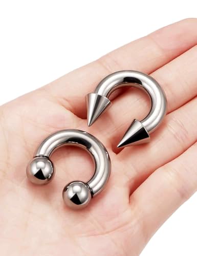 ASTM F136 Titanium 20/18/16/14/12/8/6/4/2g Internally Threaded Horseshoe Nose Septum Ring Gauge Earrings Lip Rings Prince Albert Jewelry Hoop Piercings for Women Men - size: 2g*14mm