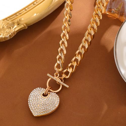 14K Gold Plated Heart Chain Necklace Women Trendy Cuban Link Paperclip Chain Toggle Clasp Necklace Fashion Chunky Jewelry for Women - color: Heart-1