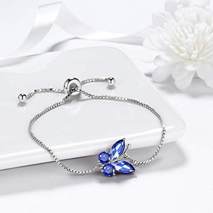 Aurora Tears Butterfly Jewelry,Women 925 Sterling Silver Butterflies Birthstone Pendant Necklace/Earrings/Rings Wedding Gift - color: I.September-set 3