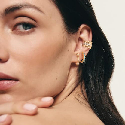Chunky Ear Cuff Earrings for Women Single | Non Piercing, Clip On, 14K Gold Plated, Cubic Zirconia, Hypoallergenic, Jewelry Gifts - style: 5-line beads