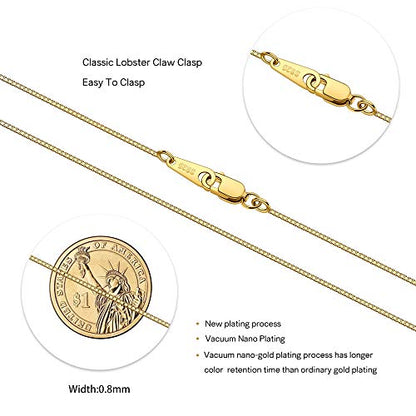 925 Sterling Silver Chain Necklace for Women 0.8mm Box Chain, Italian Necklace Chain, Super Strong & Thin & Long16/18/20/22/24 Inches - color: Yellow Gold, size: 18 Inch