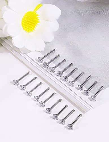 18G 20G 22G Nose Rings Studs with Cubic Zirconia 316L Surgical Steel Straight Screw L Shaped Nose Studs Piercing Jewelry for Women Men Girl CZ 1.5mm 2mm 2.5mm 3mm 20Pcs - color: A:20G Straight- Silver 2mm