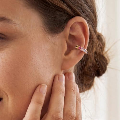 Gold Ear Cuff for Women Non Piercing | Cuff Earrings, 14K Gold Plated, Colorful Cubic Zirconia Pave, Pearl, Clover, Cartilage Earrings Trendy Jewelry, Single - color: Rainbow