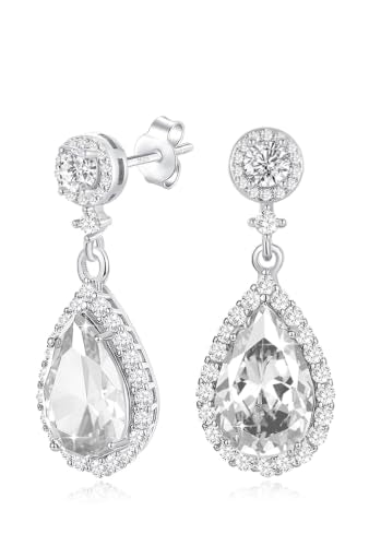 Silver Diamond Dangle Earrings for Women Rhinestone Teardrop Crystal Cubic Zirconia Drop Dangling Wedding Costume Jewelry - color: 04.April-White Gold Plated | Diamond