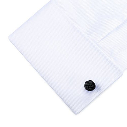 HONEY BEAR Round Silk Knot Elastic Fabric Cufflinks for Men Women 1 Pair | Wedding Business, Tarnish-Resistant, for Groomsmen, Father, Husband, Wife, Anniversary, and Formal Events - style: Black
