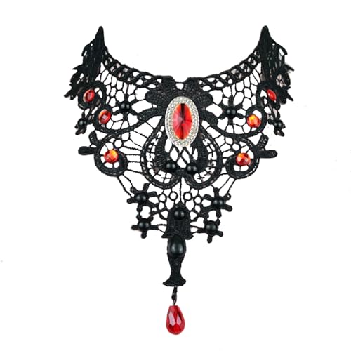 Lace Choker Witch Necklace for Women Halloween Gothic Lace Collar Punk Rhinestone Gothic Necklace Prom Jewelry Halloween Vampire Choker Necklace Costume Emo Witch Accessories - color: Silver Rhinestones