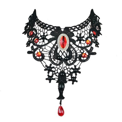 Lace Choker Witch Necklace for Women Halloween Gothic Lace Collar Punk Rhinestone Gothic Necklace Prom Jewelry Halloween Vampire Choker Necklace Costume Emo Witch Accessories - color: Silver Rhinestones