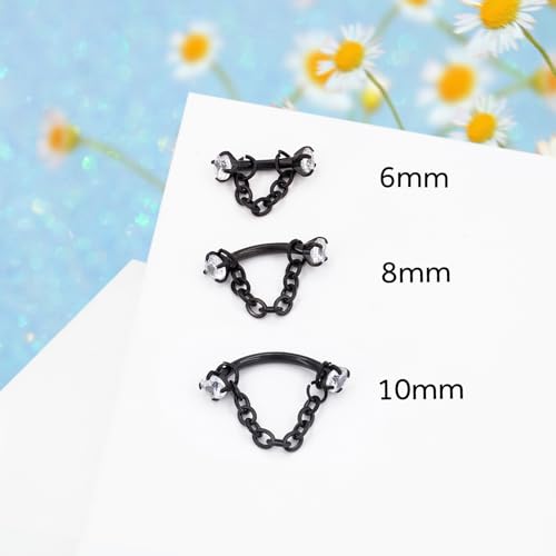 3 Pcs 316L Stainless Steel 16G Tragus Helix Rook Piercing Jewelry with Chain, Cartilage Earrings for Women, Belly Button Ring Vertical Labret Lip Piercing Jewelry - color: Black, size: Prong Setting