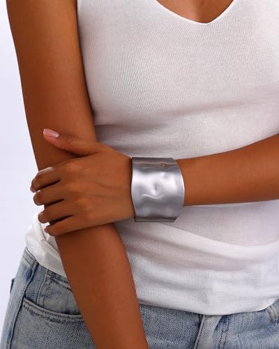 Bangle Bracelets for Women | 14K Gold Plated Trendy Wide Bracelets | Hinged Arm Cuff Bangles Chunky Bracelet for Women - color: Style A-Matte White Gold Plated Bangles