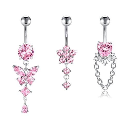 Briana Williams Belly Button Ring Belly Rings Belly Button Piercing Gold Belly Button Ring for Women Clicker Belly Ring Belly Piercing Stainless Steel 14g 10mm Blley Navel Rings Piercing Jewelry - color: F2 -3pcs, silver