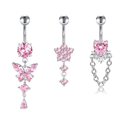 Briana Williams Belly Button Ring Belly Rings Belly Button Piercing Gold Belly Button Ring for Women Clicker Belly Ring Belly Piercing Stainless Steel 14g 10mm Blley Navel Rings Piercing Jewelry - color: F2 -3pcs, silver