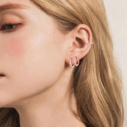 micuco 3 Pairs Small Hoop Earrings Tiny Cartilage Earrings for Women Men | Cubic Zirconia Earrings Huggie Hoop Ear Piercing Earrings for 8mm 10mm 12mm - color: 11# Rose Gold 8-10-12mm