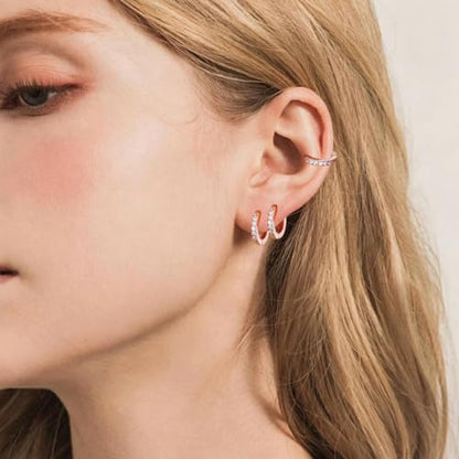 micuco 3 Pairs Small Hoop Earrings Tiny Cartilage Earrings for Women Men | Cubic Zirconia Earrings Huggie Hoop Ear Piercing Earrings for 8mm 10mm 12mm - color: 11# Rose Gold 8-10-12mm