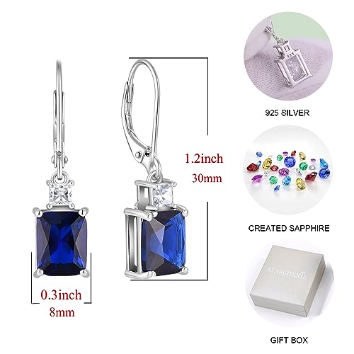 STARCHENIE 925 Sterling Silver Necklace Earrings for Women Princess & Emerald Cut Pendant September Birthstone Created Sapphire Jewelry Set