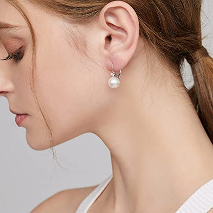 Pearl Earrings for Women Pearl Leverback Earrings 925 Sterling Silver - color: A1-zirconia-swarovski pearl