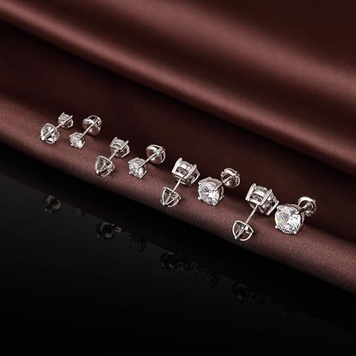 Jiamiaoi Stud Earrings Screw Back Sterling Silver Cubic Zirconia Stud Earrings Set 4 Millimeters-8 Millimeters Nickle Free Hypoallergenic Earring Studs - color: F-Round Zircon, size: 5mm