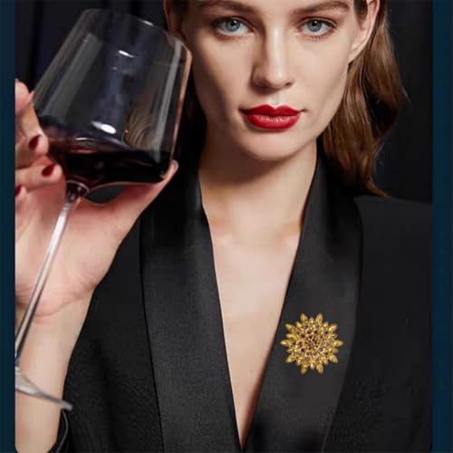 Rhinestone Flower Brooch Pin for Women Fashion Sparkling Crystal Sunflower Floral Brooch Floral Lapel Pins Fashion Wedding Jewelry Gifts - color: Gold