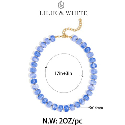 Chunky Beads Necklace for Women Trendy Gold Puffy Heart Choker Necklace Colorful Resin Beaded Heart Pendant Necklaces Statement Jewelry - color: Round-Light Blue