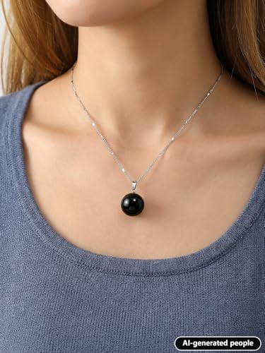 Jovivi Amethyst Obsidian Healing Crystals Ball Necklace for Women Men | 14mm Natural Stone Round Ball Bead Necklace Handmade Gemstone Pendant Protection Crystals Birthstone Jewelry - color: Black Obsidian