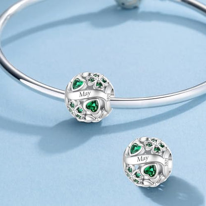 HappyStar 925 Sterling Silver Four Leaf Clover Bead Charm with Cubic Zirconia Birthstone Charms for Bracelets Dangle Pendant Compatible Pandora Bracelets Lucky Charm Birthday Gift - color: 5-May Birthstone Bead