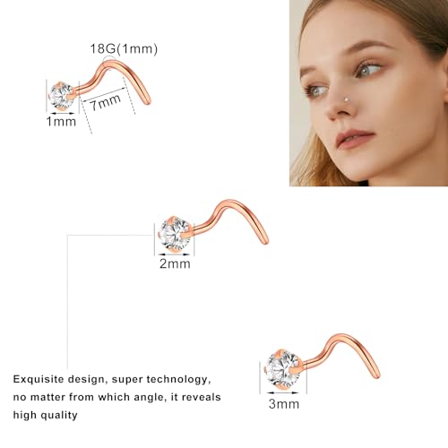 23-40 Pcs Gold Nose Rings & Studs - 18G & 20G Nose Piercing Jewelry - L Shape, Hoop & Screw Body Jewelry for Women & Men - color: RoseGold-F-18G